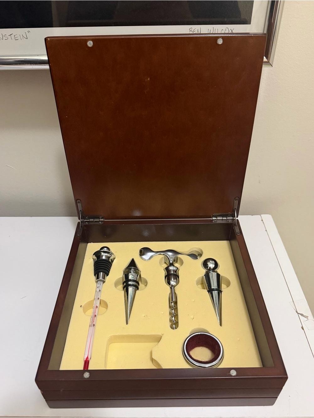 Vintage 5 Piece Wine Bar Set With Wooden Box Sterling  Silver Decorated